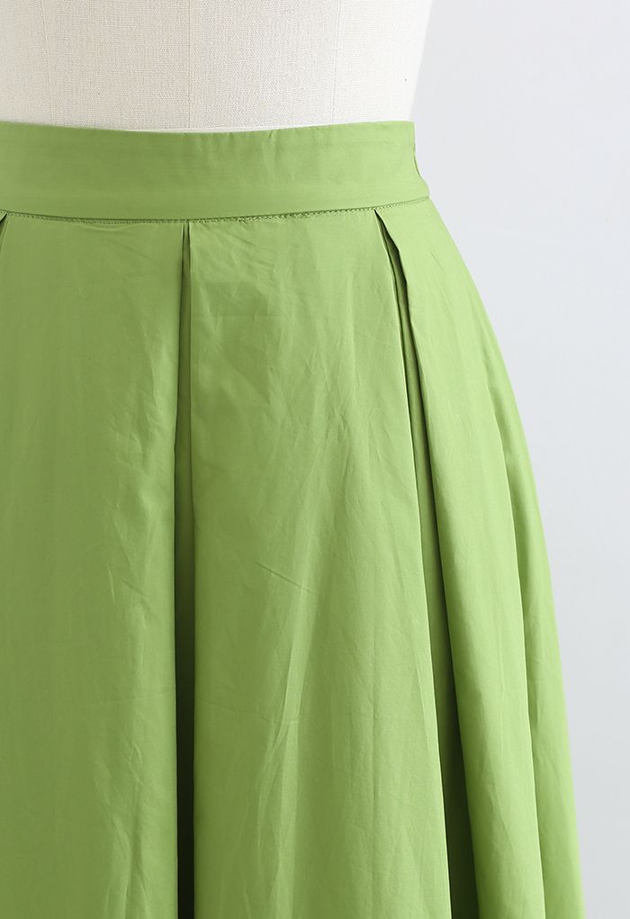 Box Pleated High Waist A-Line Midi Skirt in Green - Retro, Indie and ...