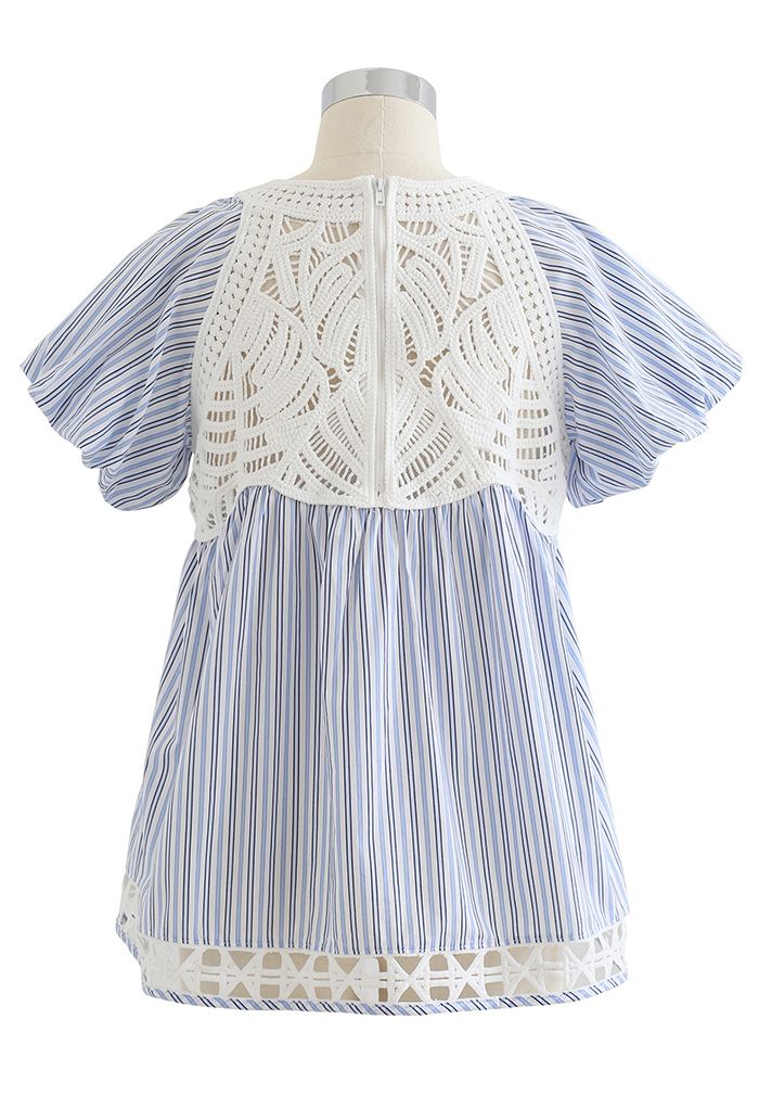 Crochet Inserted Bubble Sleeves Dolly Top in Stripe - Retro, Indie and ...