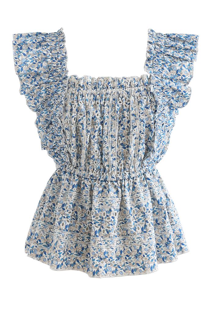 Rabbit Print Ruffle Embroidered Sleeveless Top - Retro, Indie and ...