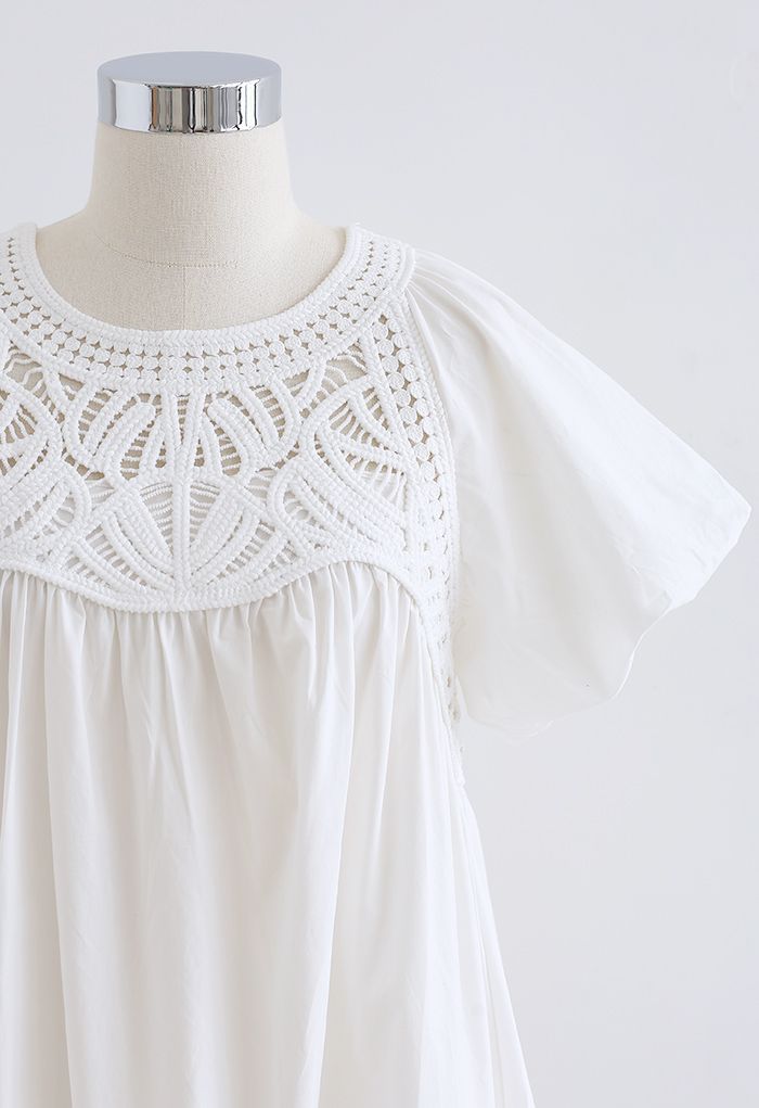 Crochet Inserted Bubble Sleeves Dolly Top in White - Retro, Indie and ...