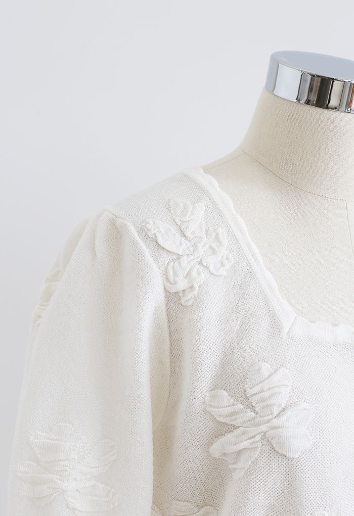 Embossed Butterfly Button Down Knit Cardigan in White - Retro, Indie ...