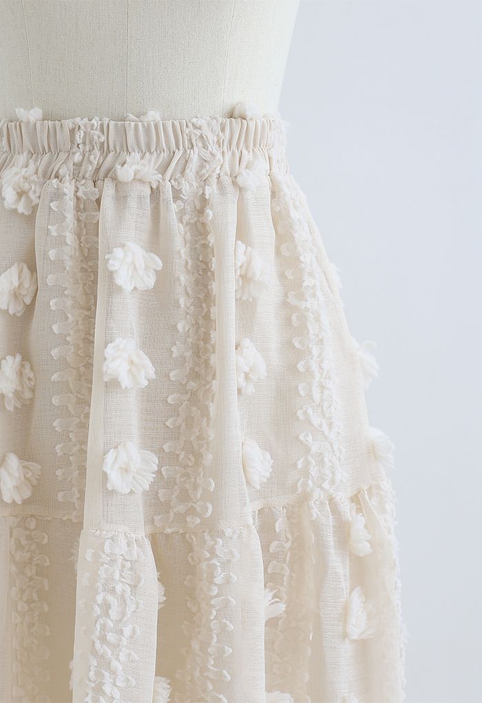 Cotton Flower Frill Hem Mesh Skirt in Cream - Retro, Indie and Unique ...