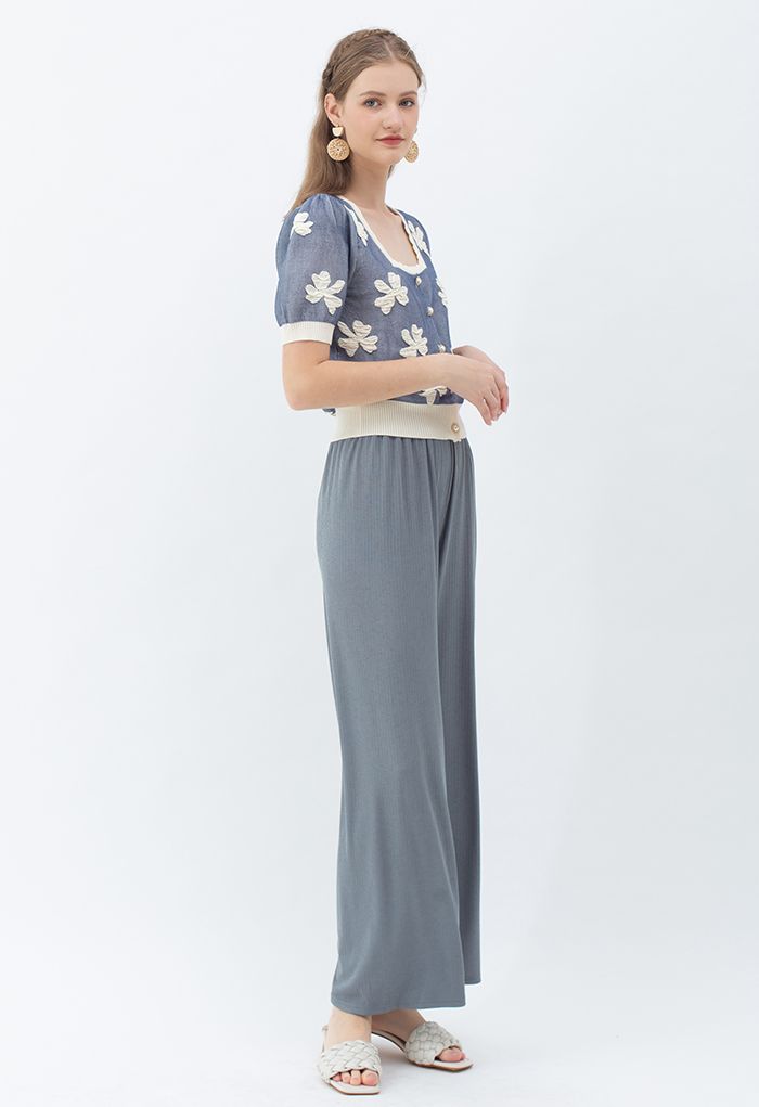 Cozy Straight Leg Knit Pants in Dusty Blue - Retro, Indie and Unique ...