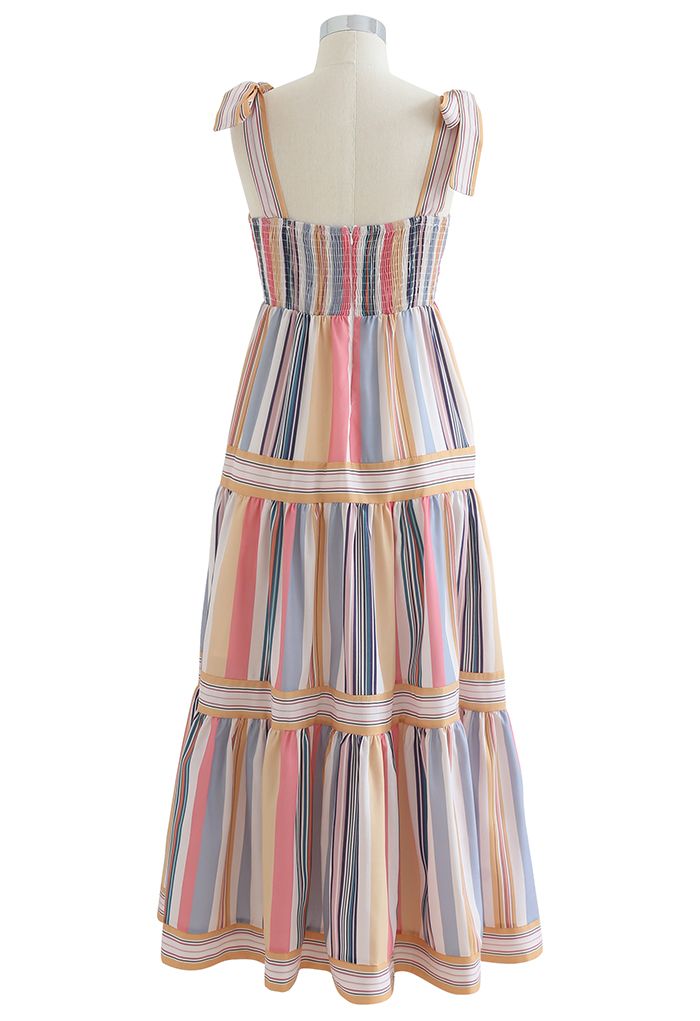 Color Block Stripe Tie-Strap Maxi Dress - Retro, Indie and Unique Fashion