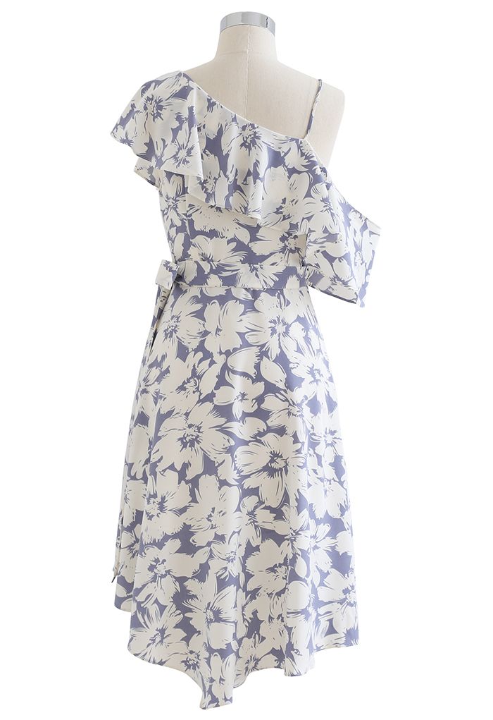 Cold-Shoulder Wrap Front Asymmetric Dress in Lavender - Retro, Indie ...