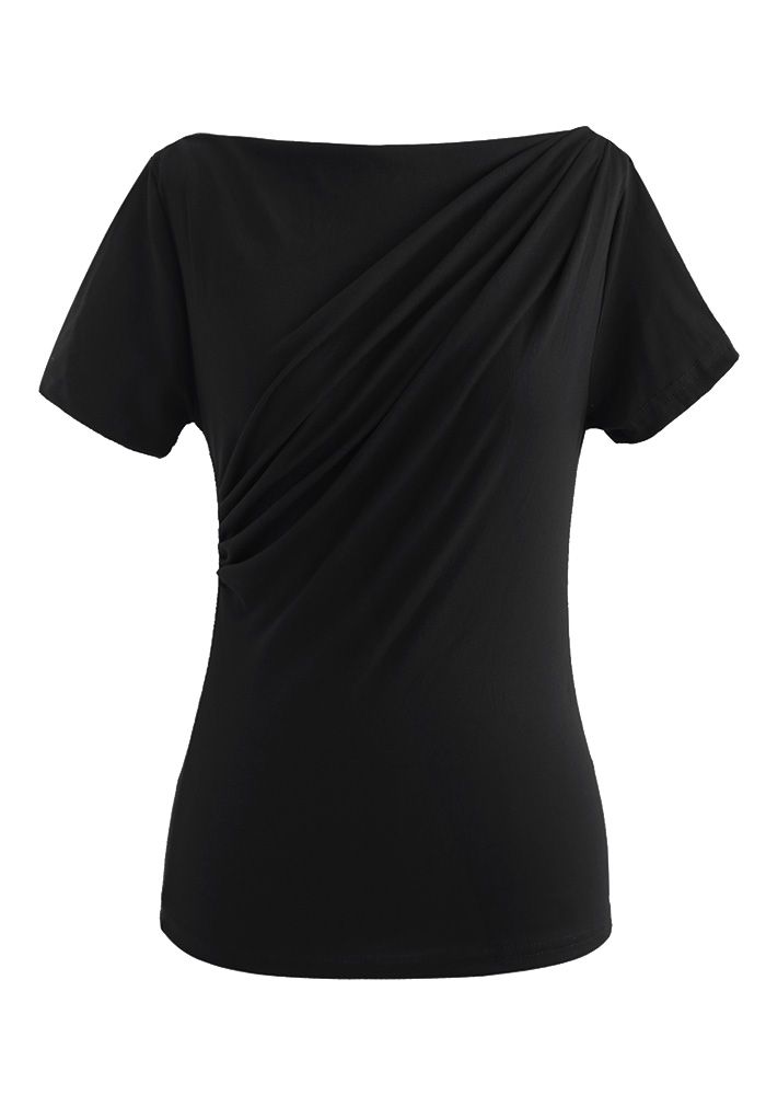 Ruched Front T-Shirt in Black - Retro, Indie and Unique Fashion