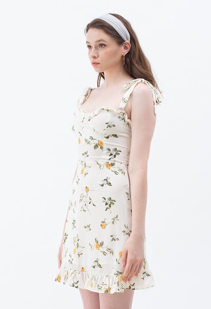 Cutie Lemon Branch Printed Tie-Strap Mini Dress - Retro, Indie and ...