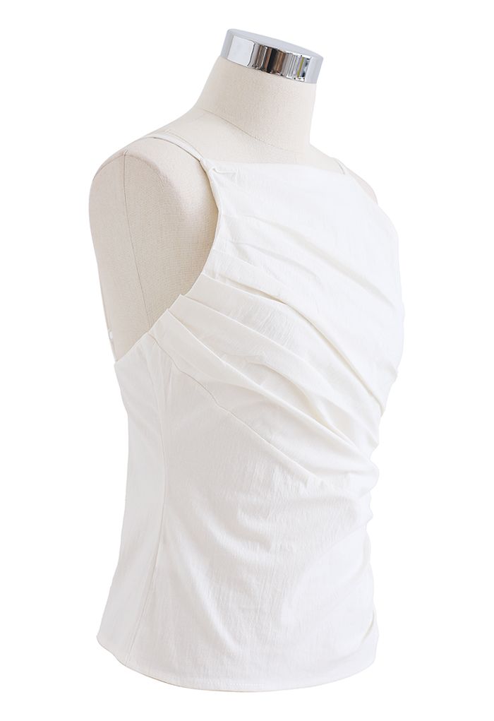 Slant Pleated Fitted Cami Top in White - Retro, Indie and Unique Fashion