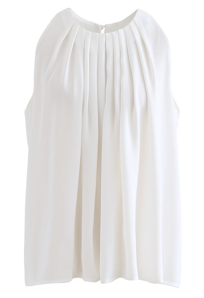 Frilly Sleeveless Flare Top in White