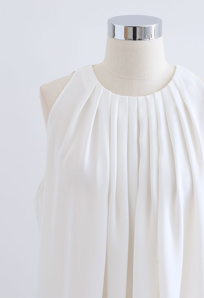 Frilly Sleeveless Flare Top in White