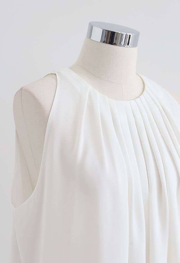 Frilly Sleeveless Flare Top in White