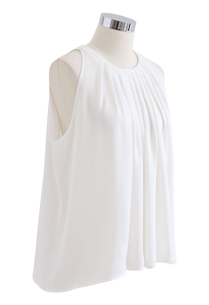 Frilly Sleeveless Flare Top in White