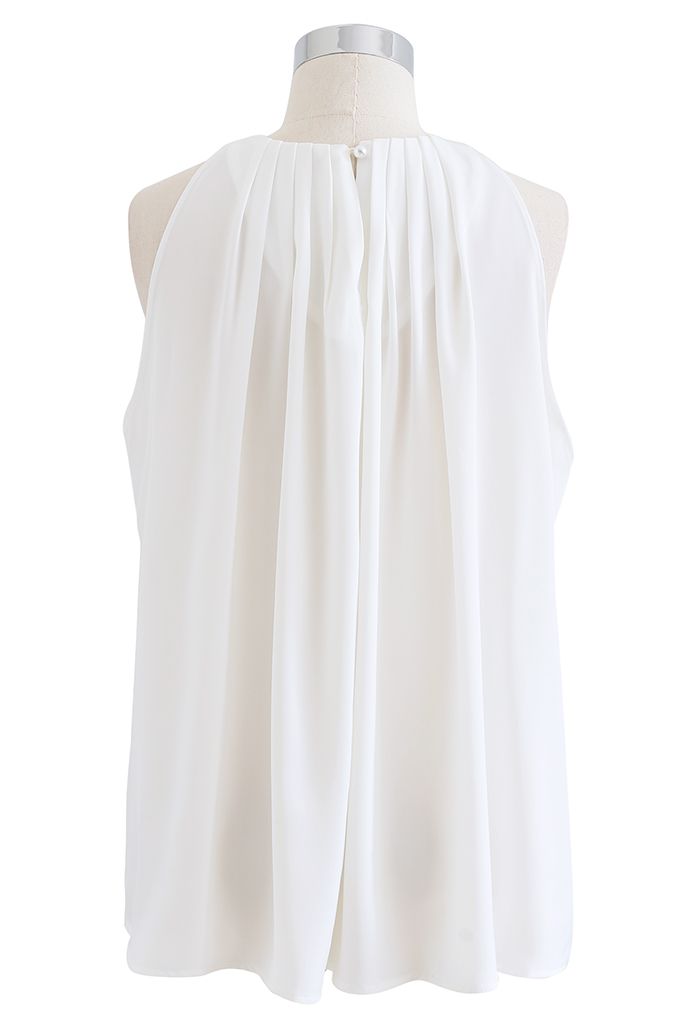 Frilly Sleeveless Flare Top in White