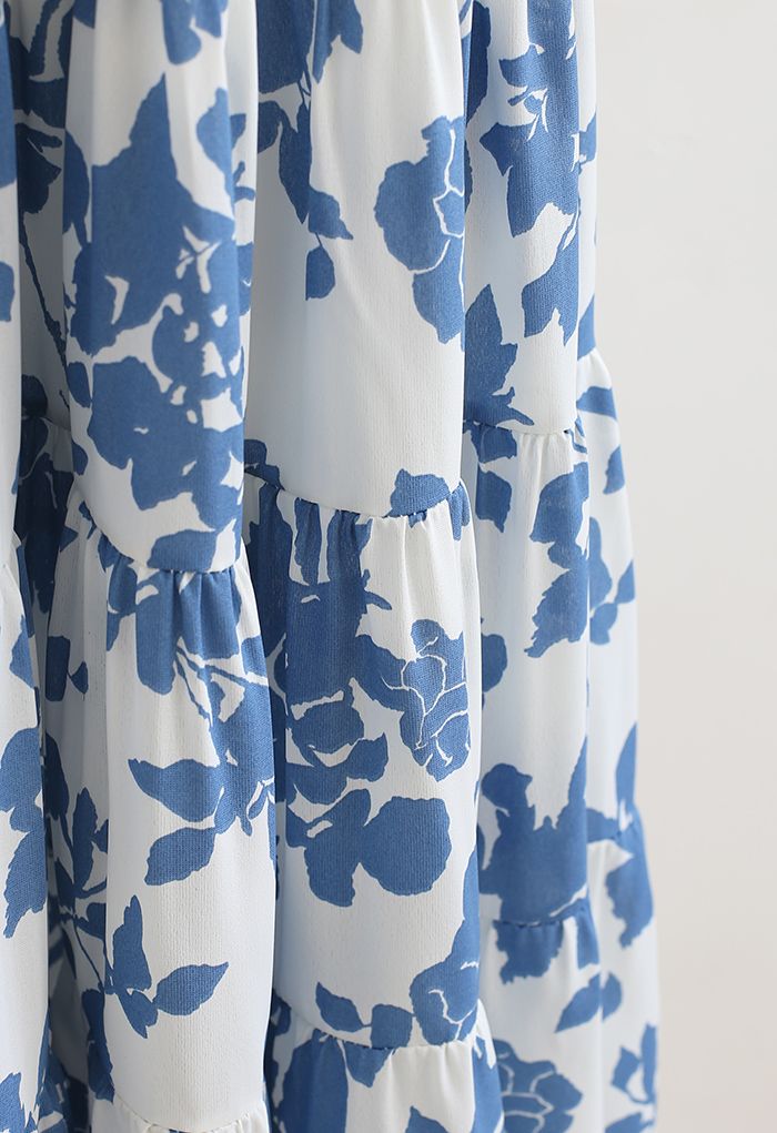 Flowery Sketch Frilling Maxi Skirt in Blue - Retro, Indie and Unique ...