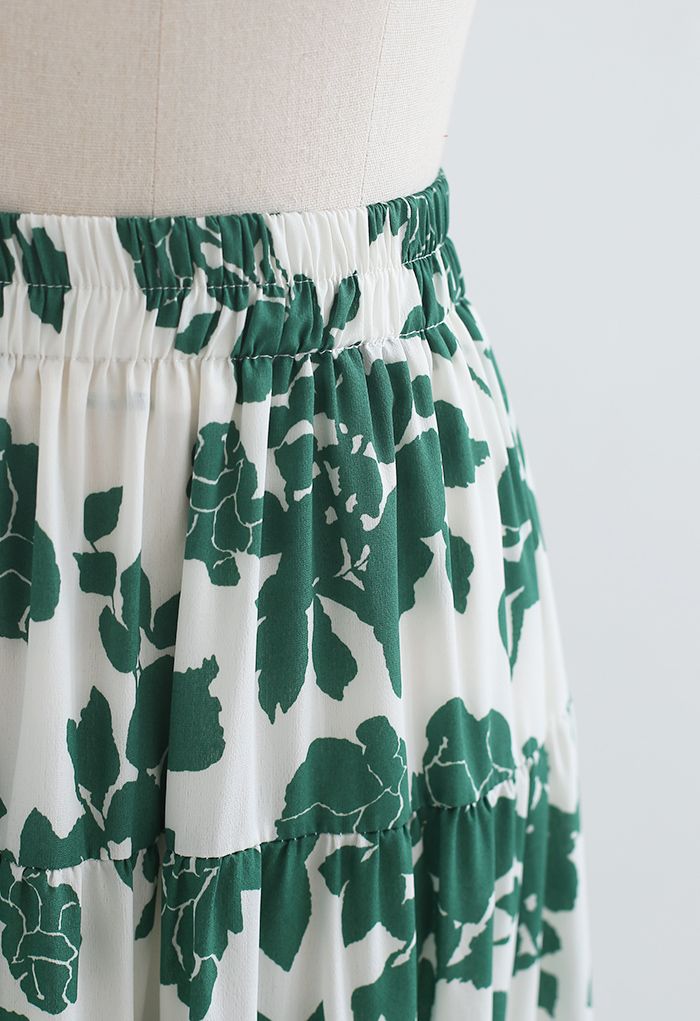 Flowery Sketch Frilling Maxi Skirt in Green - Retro, Indie and Unique ...