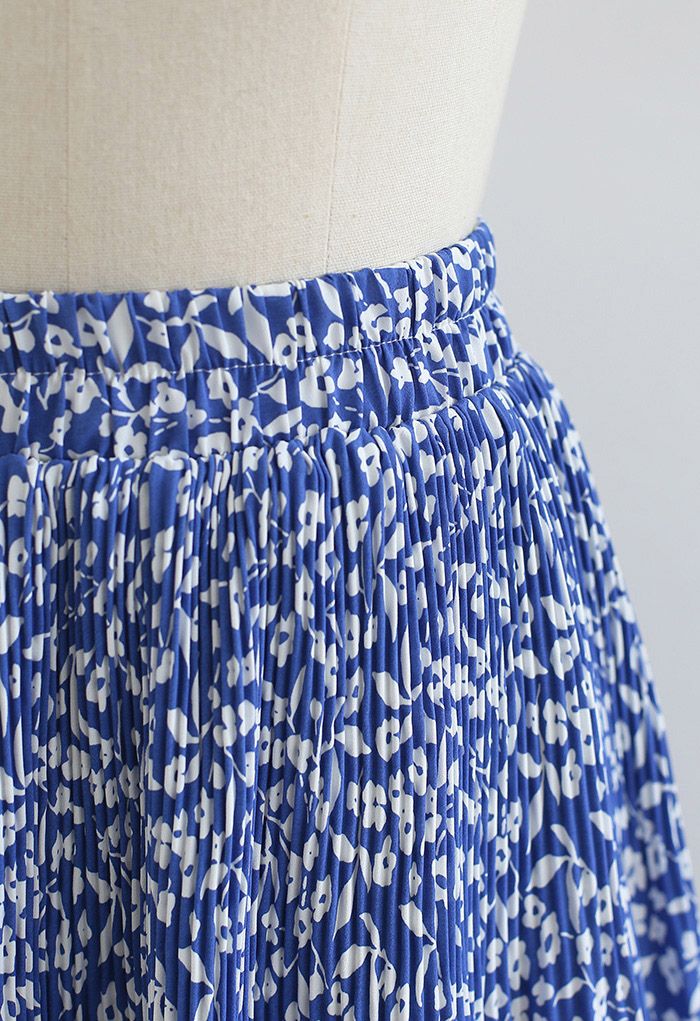 Floret Print Ruffle Detailing Mini Skirt in Blue