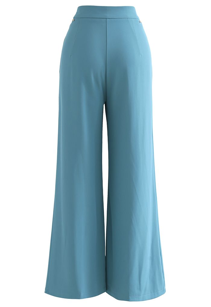 Zipper Side High Waist Flare Leg Pants in Blue