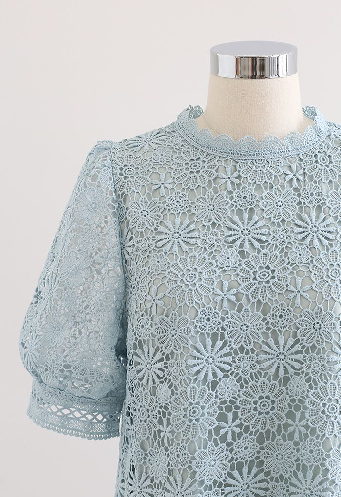 Daisy Land Full Crochet Top in Blue - Retro, Indie and Unique Fashion
