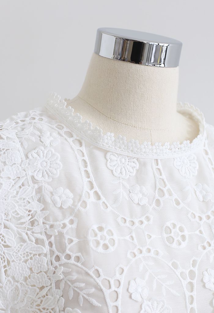 Full Embroidered Cochet Sheer Sleeveless Top in White - Retro, Indie ...