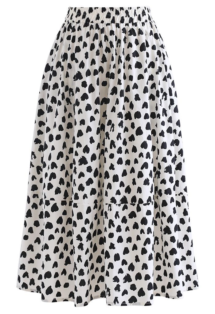 Lovely Heart Print Cotton Midi Skirt in Ivory - Retro, Indie and Unique ...