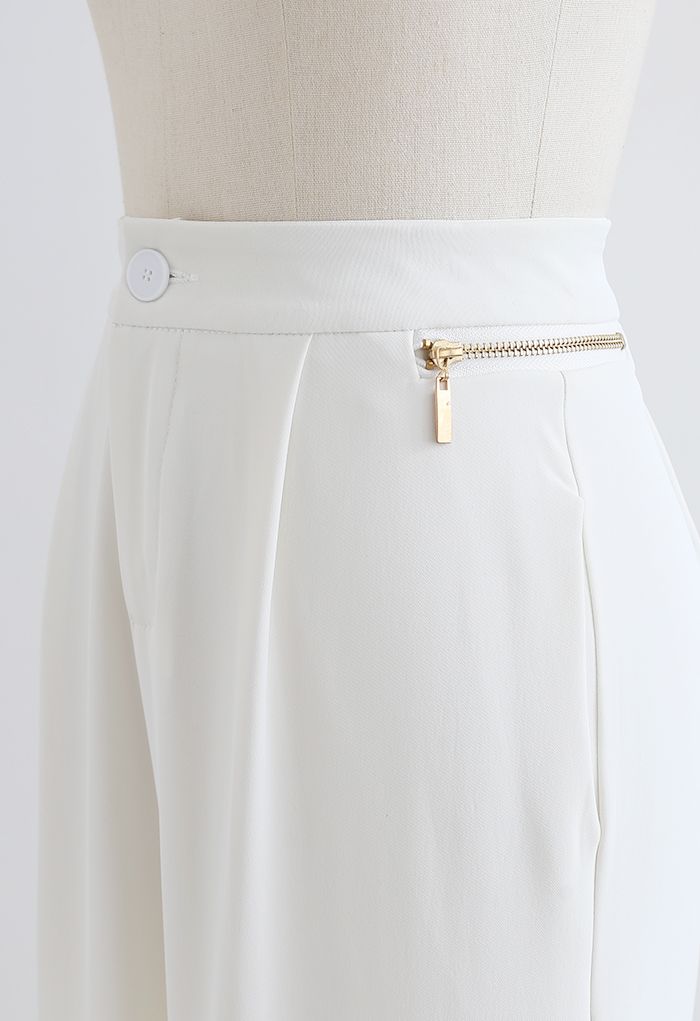 Zipper Side High Waist Flare Leg Pants in White