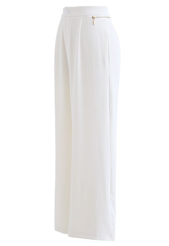 Zipper Side High Waist Flare Leg Pants in White