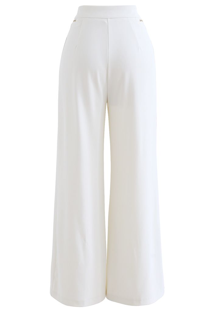 Zipper Side High Waist Flare Leg Pants in White