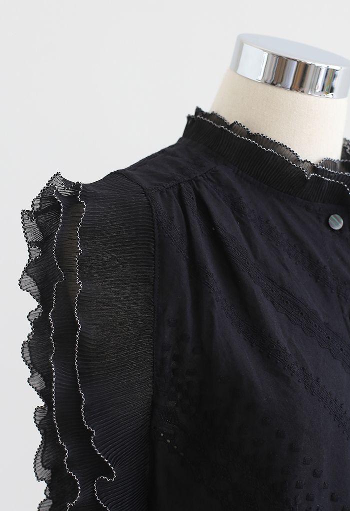 Contrast Edge Button Down Sleeveless Top in Black - Retro, Indie and ...