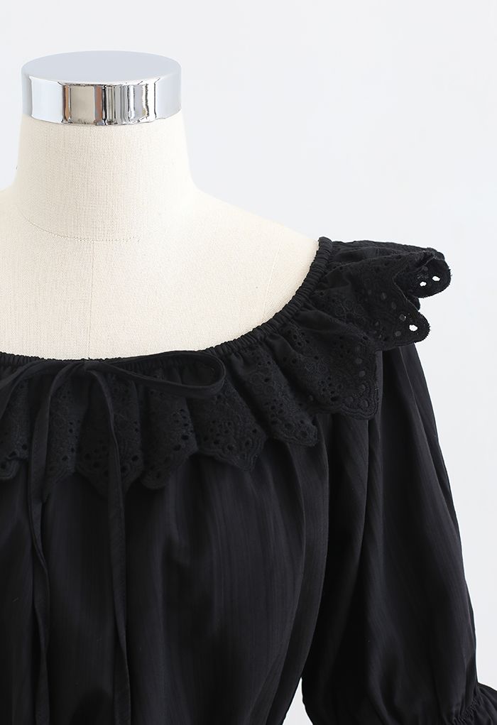 Scallop Embroidered Bowknot Crop Top in Black - Retro, Indie and Unique ...