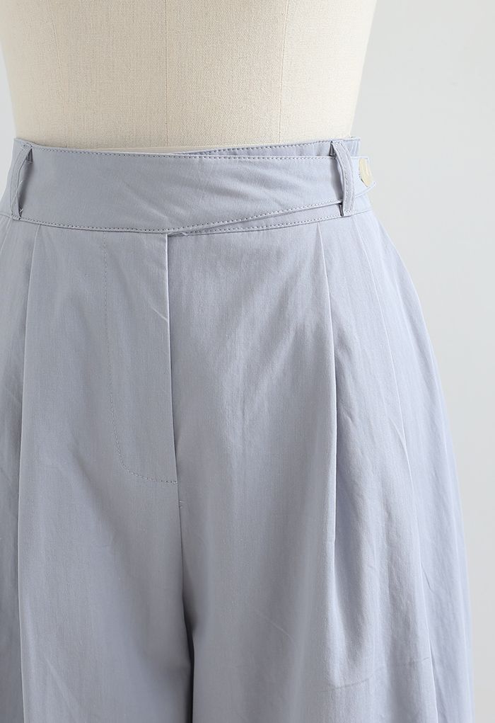 Belted Waist Straight Leg Cotton Pants in Blue - Retro, Indie and ...