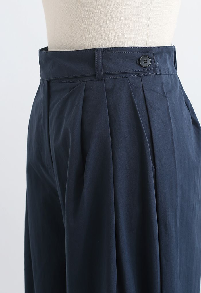 Belted Waist Straight Leg Cotton Pants in Navy - Retro, Indie and ...