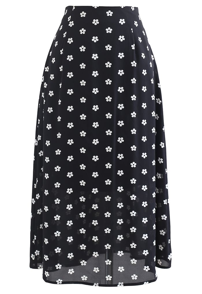 High Waist A-Line Midi Skirt in Black - Retro, Indie and Unique