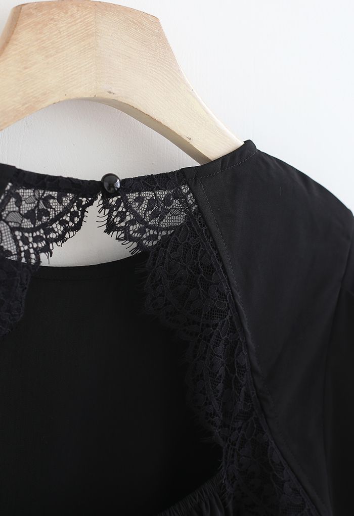 Peek-A-Boo Back Lace Inserted Top in Black - Retro, Indie and Unique ...