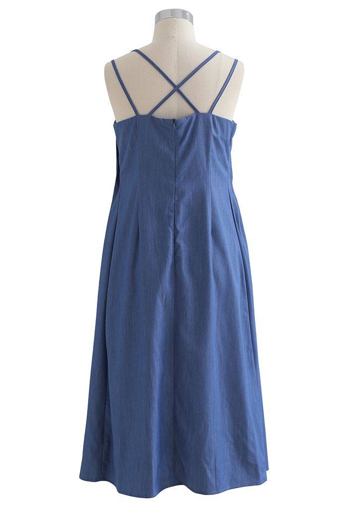 Cross Back Pintuck Front Cami Dress in Blue - Retro, Indie and Unique ...