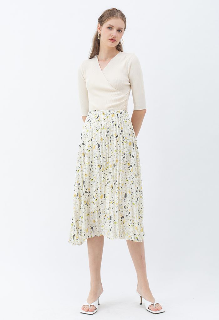 Colorful Dot Print Pleated Midi Skirt - Retro, Indie and Unique Fashion