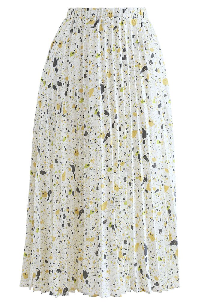 Colorful Dot Print Pleated Midi Skirt