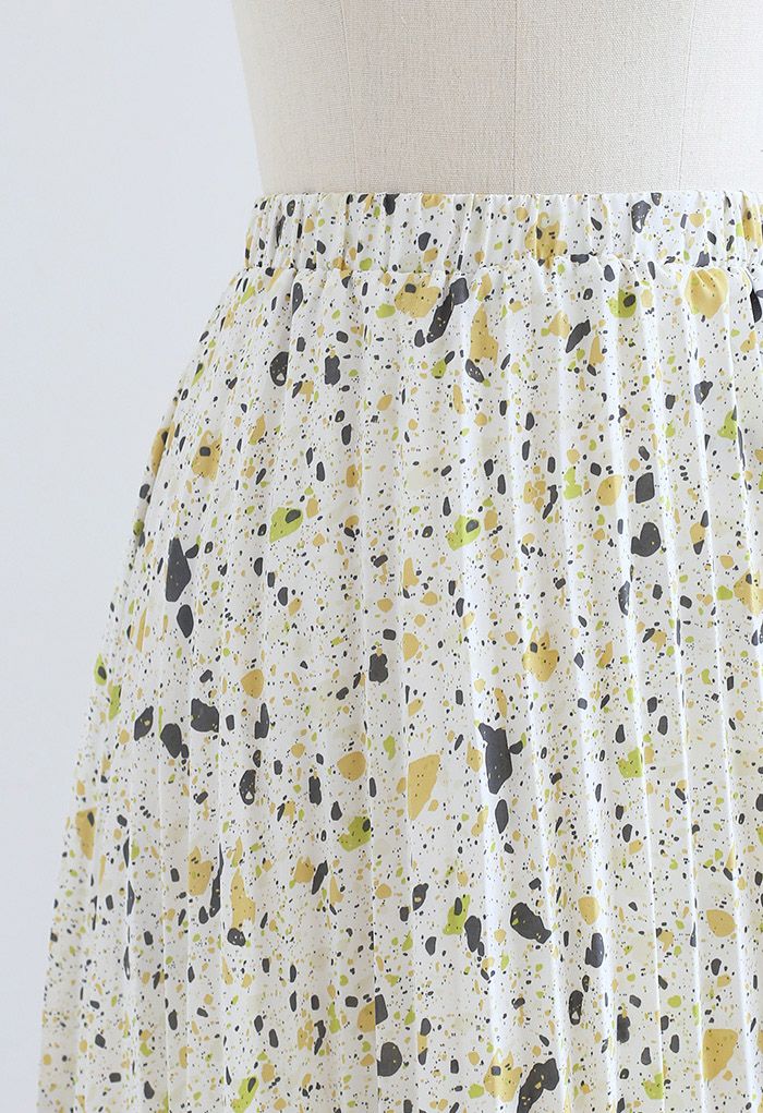 Colorful Dot Print Pleated Midi Skirt