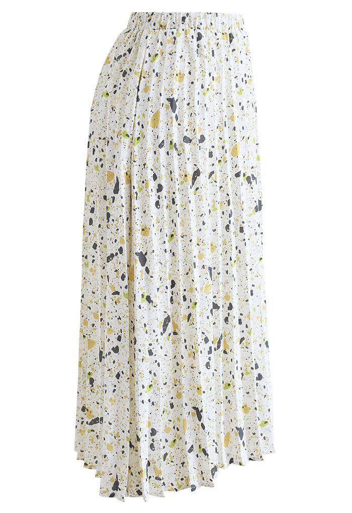 Colorful Dot Print Pleated Midi Skirt