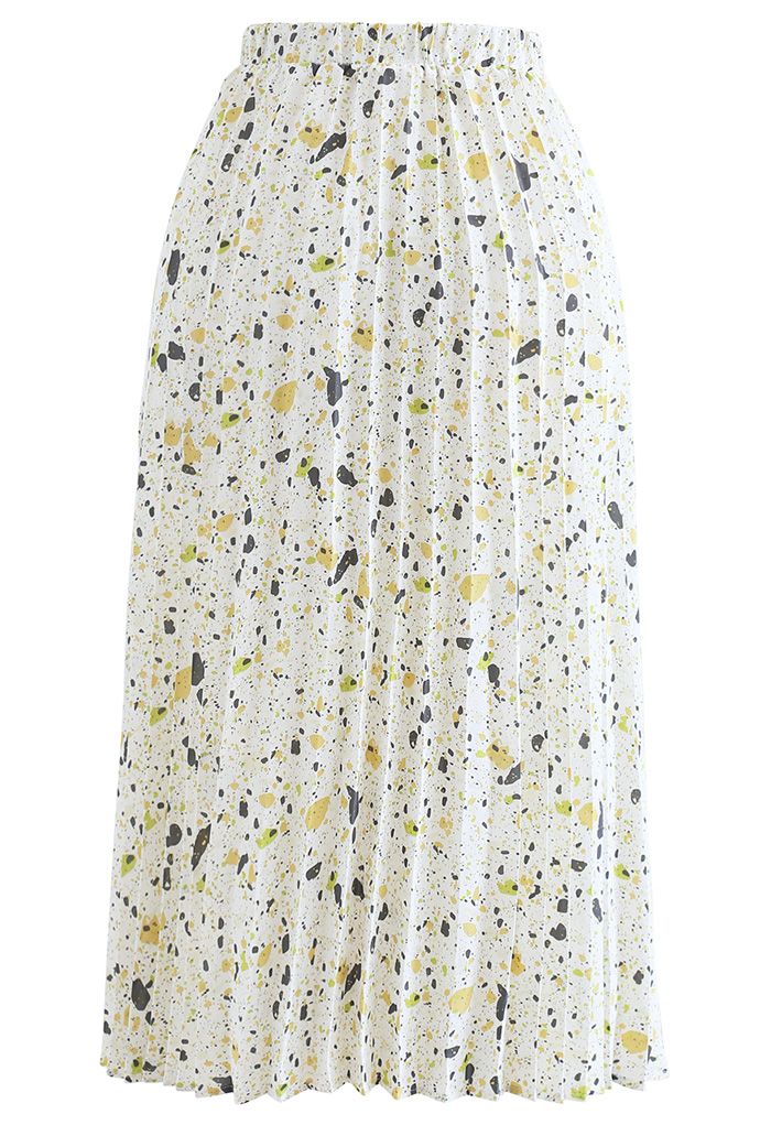 Colorful Dot Print Pleated Midi Skirt