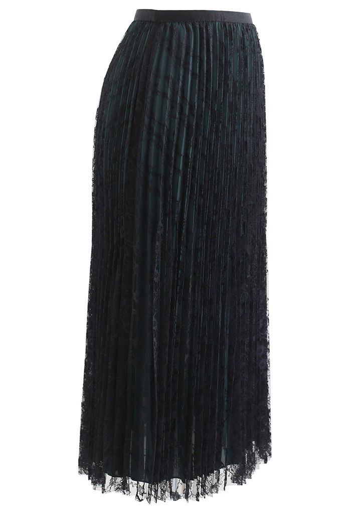 Full Lace Pleated Midi Skirt in Black - Retro, Indie and Unique Fashion