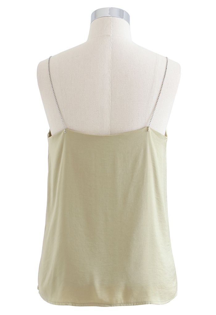 Crystal Straps Satin Tank Top in Olive