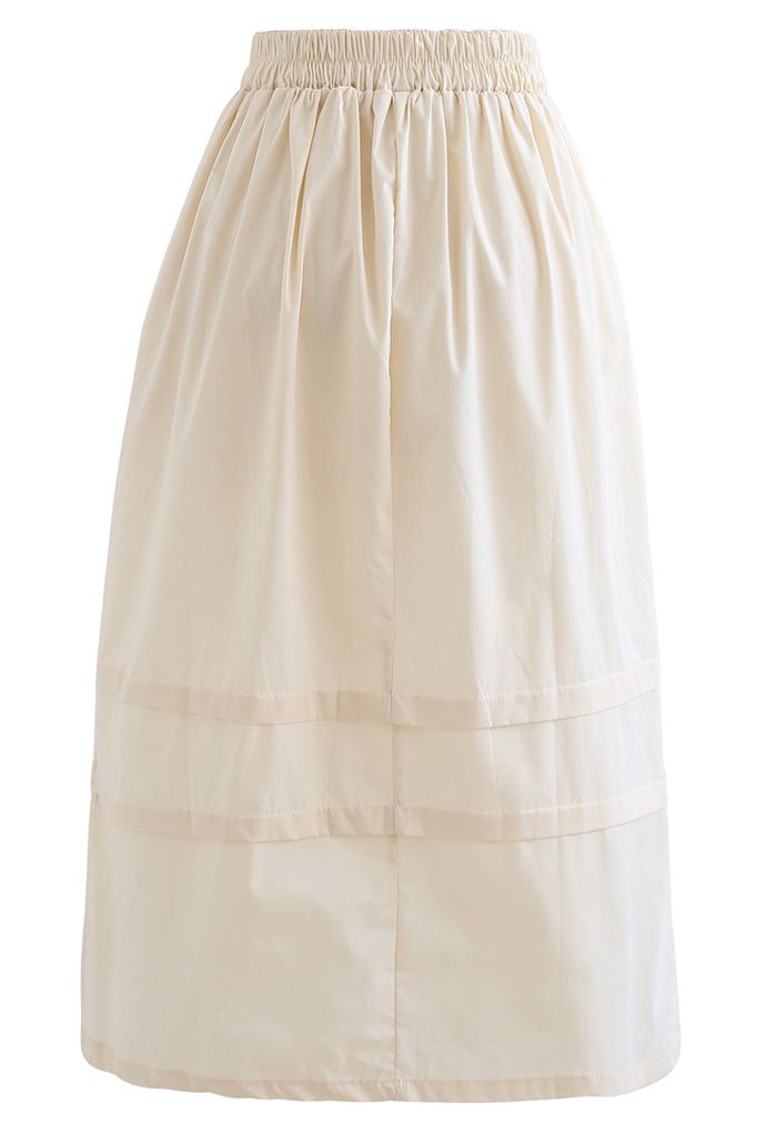 Pintuck Detail Decorated Midi Skirt in Cream - Retro, Indie and Unique ...