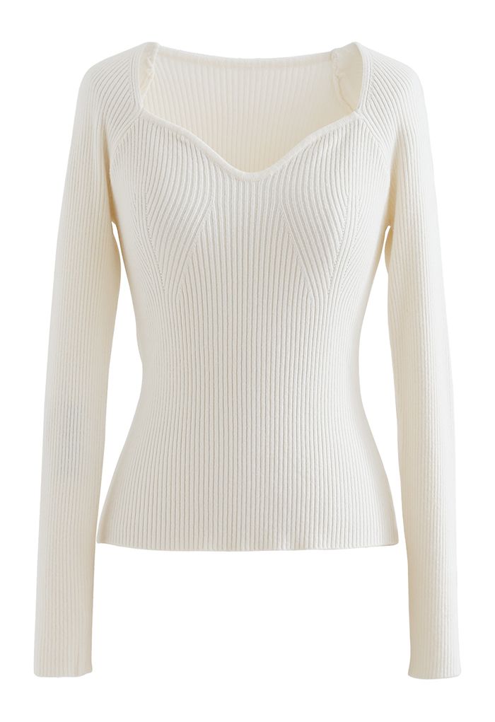 Square Neck Long Sleeves Fitted Knit Top in - Retro, Indie and Unique Fashion