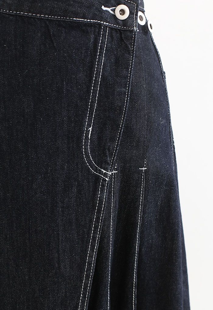 Seam Detail Flap Buttoned Denim Skirt - Retro, Indie and Unique Fashion
