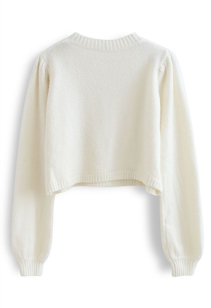 Pearls Trim Crop Knit Sweater in Ivory - Retro, Indie and Unique Fashion