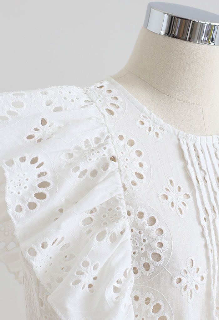 Pintuck Eyelet Embroidered Floral Sleeveless Top - Retro, Indie and ...