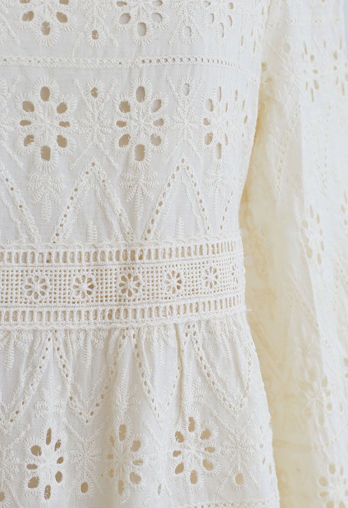 Floret Eyelet Embroidered Dress in Cream - Retro, Indie and Unique Fashion