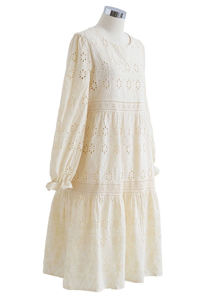 Floret Eyelet Embroidered Dress in Cream - Retro, Indie and Unique Fashion