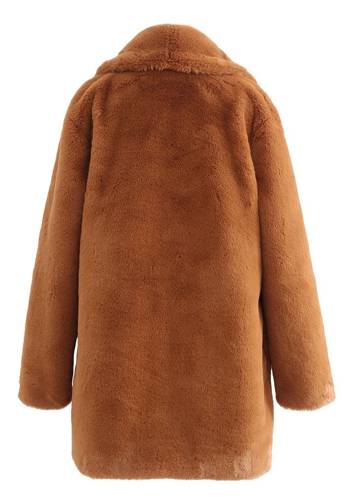 Snug Wide Lapel Faux Fur Coat in Caramel