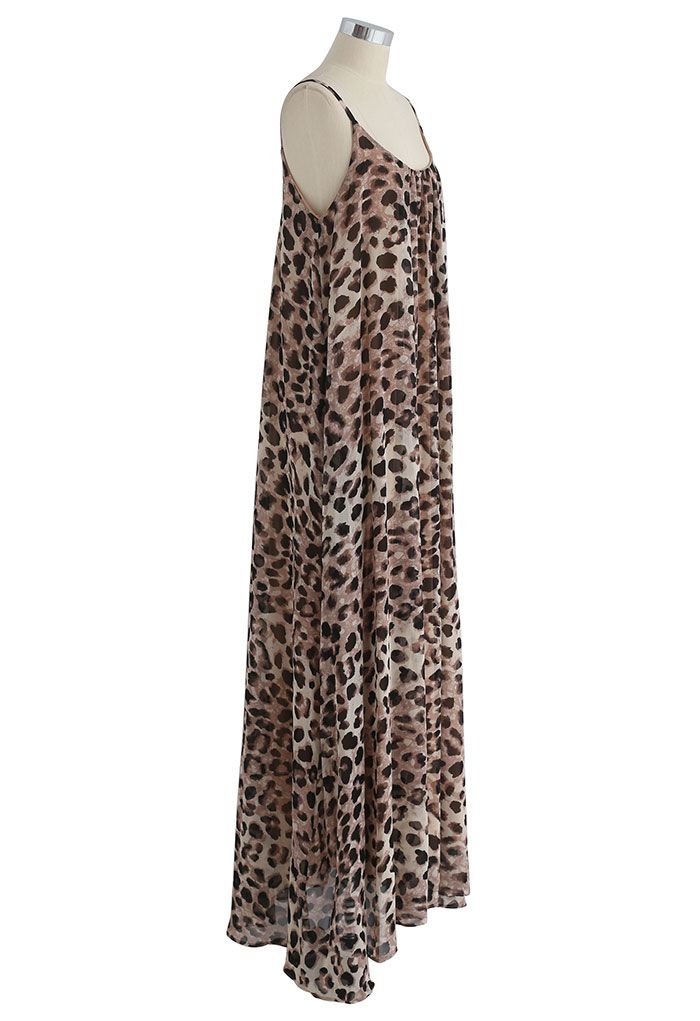 Leopard Print Chiffon Maxi Dress